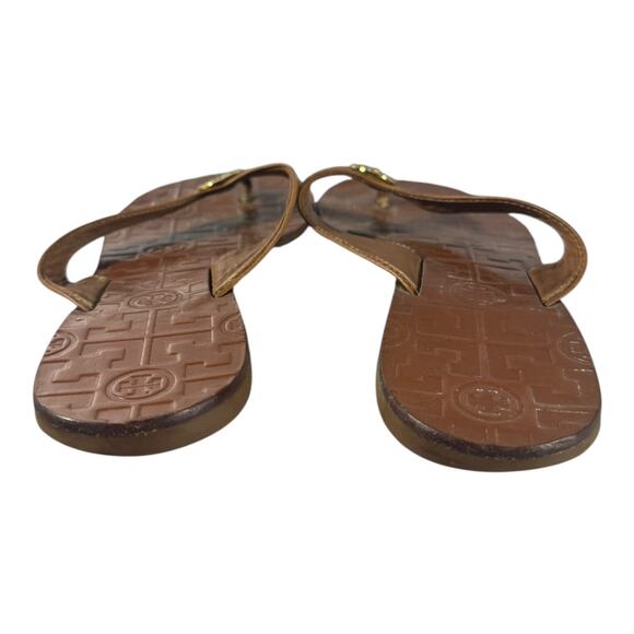 TORY BURCH Women’s Brown Leather Sandals Size 9 Thora Thong Flip Flops - Picture 6 of 8